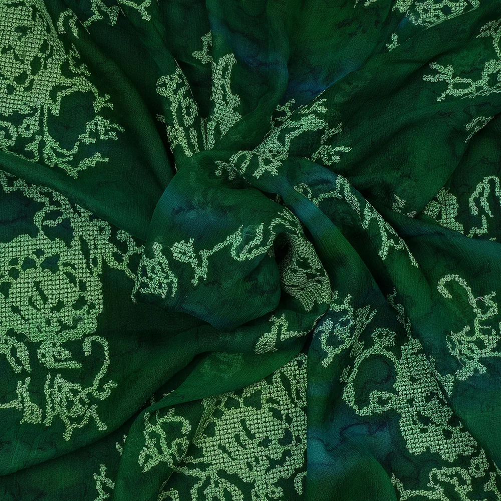 CHIFFON D. EMBR. WITH HAND PAINT